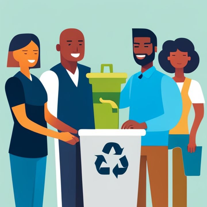 Personas de diferentes edades trabajando juntas para reciclar y cuidar el medio ambiente